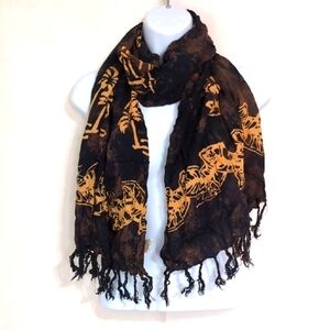 Pua Kenikeni Hawaiian Black Yellow Stonewash Dyed Large Scarf Wrap